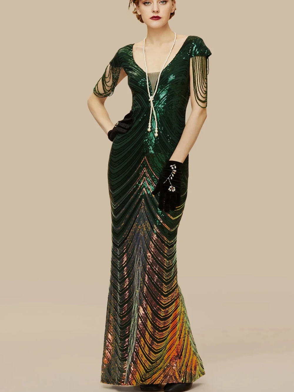 Sheer Scoop Neck Iridescent Sequin Dress - babeyond